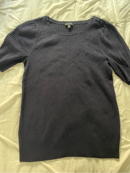 Talbots Sweaters - Talbots Navy Short-Sleeve Ribbed Crewneck Sweater
